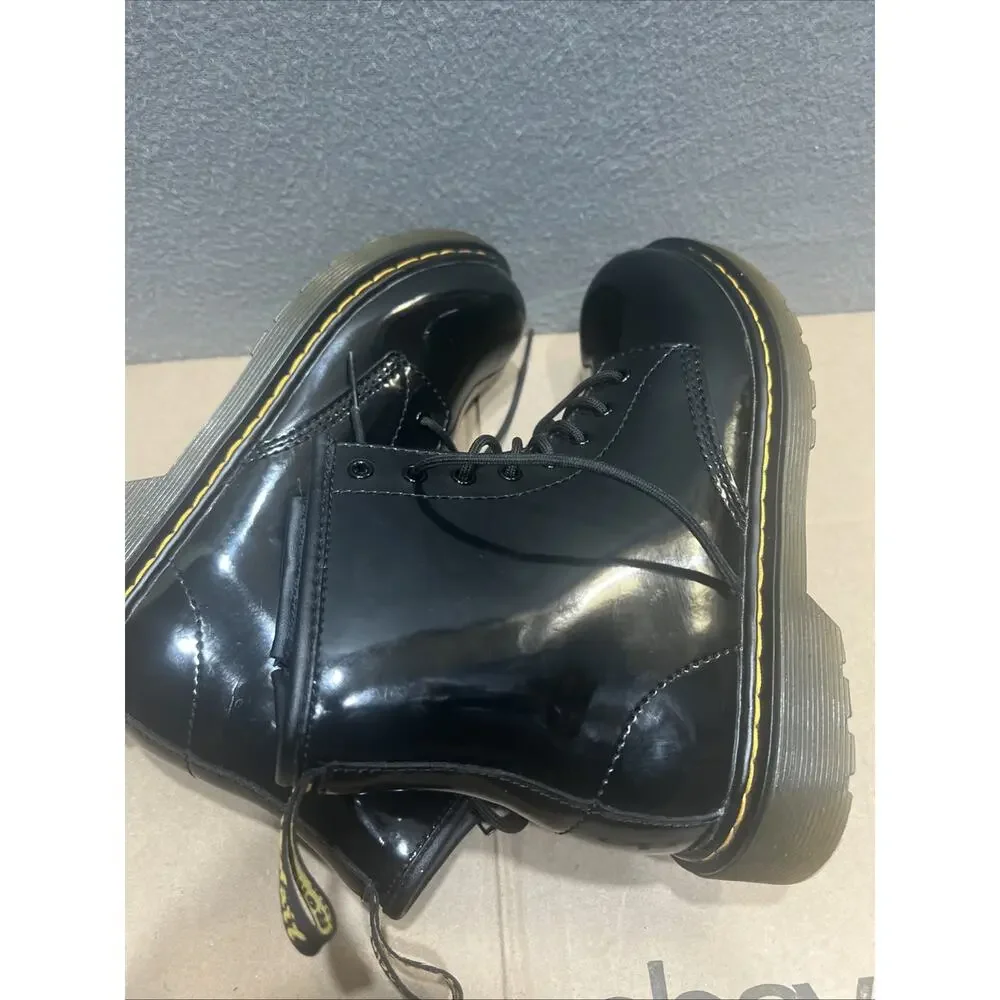 Dr. Martens 1460 J Black Patent Leather Lace Up/Zip Ankle Boots Size 4